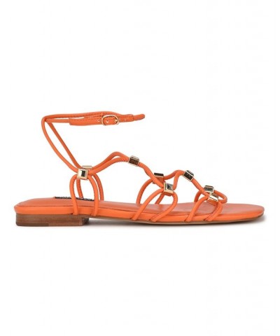 Women's Majah Square Toe Strappy Flat Sandals Orange $45.39 Shoes