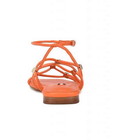 Women's Majah Square Toe Strappy Flat Sandals Orange $45.39 Shoes