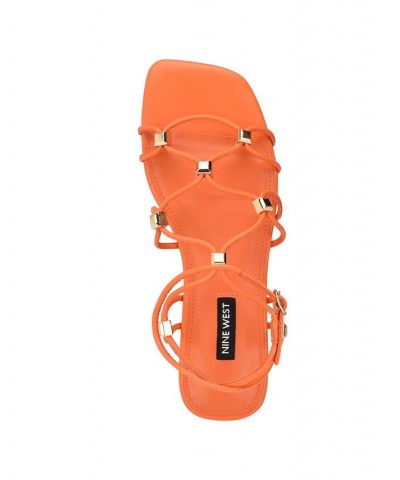 Women's Majah Square Toe Strappy Flat Sandals Orange $45.39 Shoes