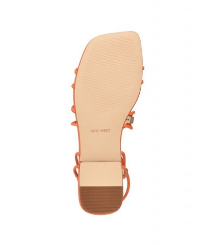 Women's Majah Square Toe Strappy Flat Sandals Orange $45.39 Shoes