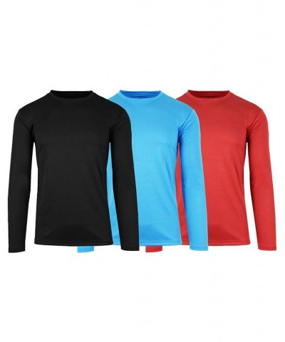 Men's Long Sleeve Moisture-Wicking Performance Tee, Pack of 3 Black/Red/Light Blue $27.73 T-Shirts