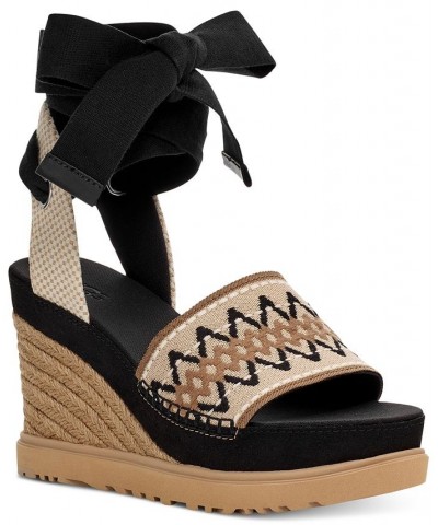 Women's Abbot Ankle-Tie Espadrille Platform Wedge Sandals Black $67.20 Shoes