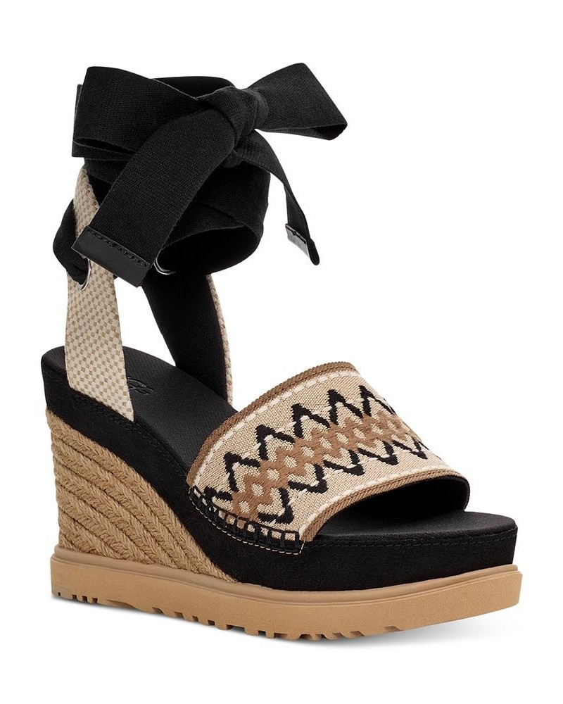 Women's Abbot Ankle-Tie Espadrille Platform Wedge Sandals Black $67.20 Shoes