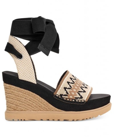 Women's Abbot Ankle-Tie Espadrille Platform Wedge Sandals Black $67.20 Shoes