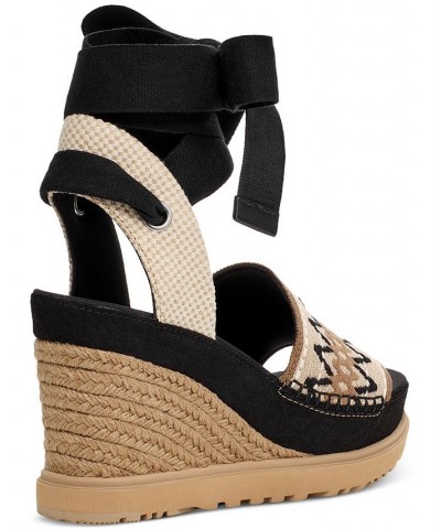 Women's Abbot Ankle-Tie Espadrille Platform Wedge Sandals Black $67.20 Shoes