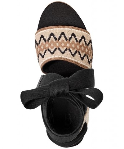 Women's Abbot Ankle-Tie Espadrille Platform Wedge Sandals Black $67.20 Shoes