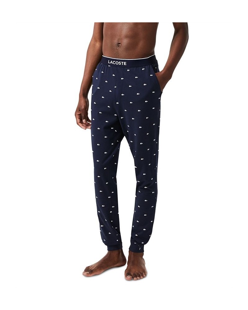 Men's Stretch Croc Logo-Print Pajama Joggers Blue $29.40 Pajama