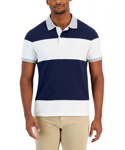 Men's Modern-Fit Rugby Wide Stripe Polo Shirt Chambray $44.55 Polo Shirts