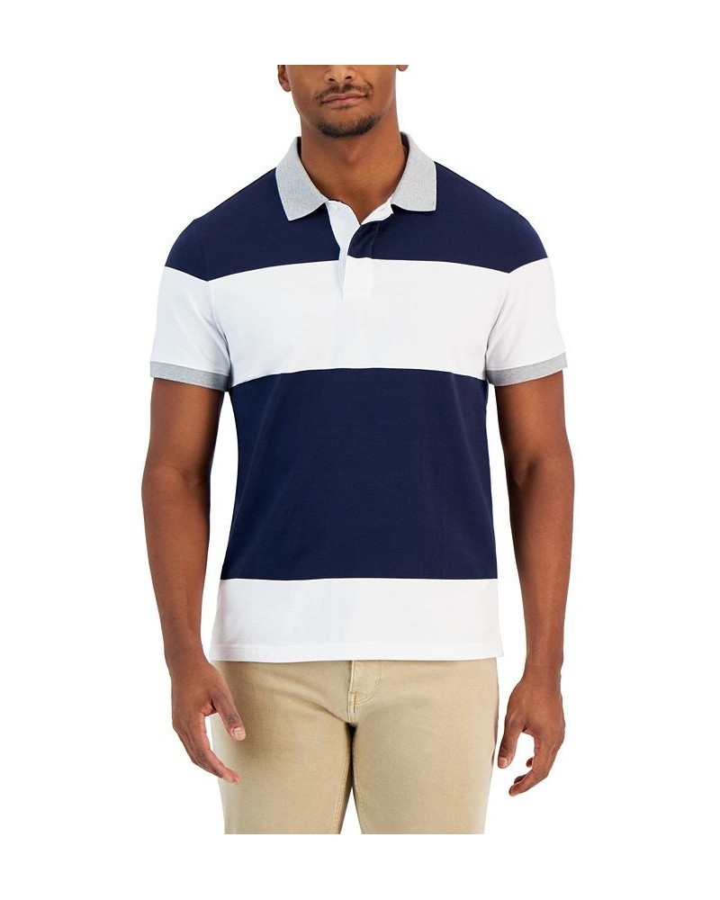 Men's Modern-Fit Rugby Wide Stripe Polo Shirt Chambray $44.55 Polo Shirts