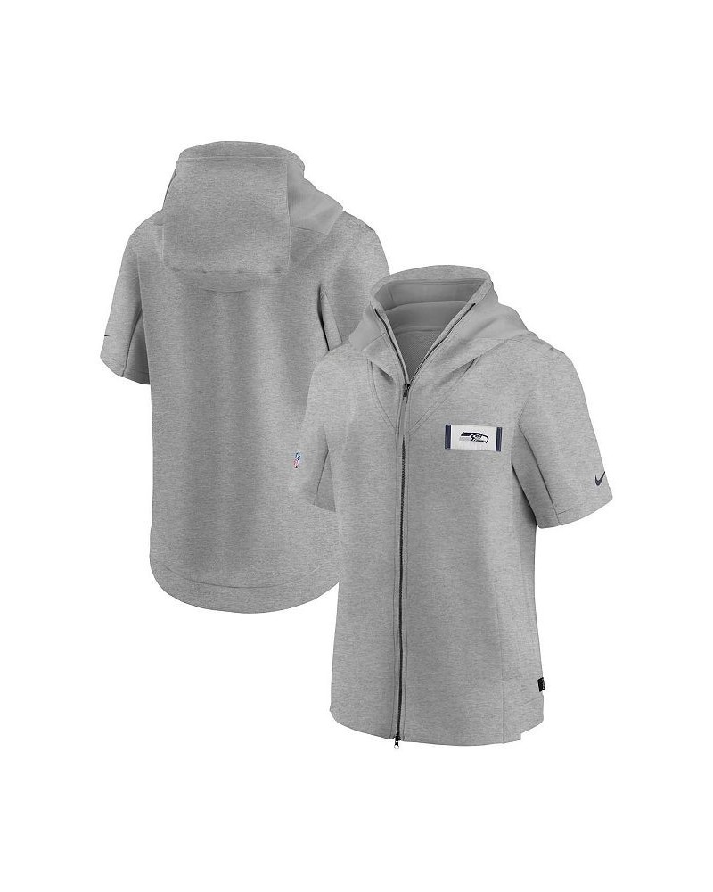 Men's Heathered Gray Seattle Seahawks Sideline Showout Short Sleeve Full-Zip Hoodie Jacket $68.80 Jackets