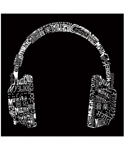 Mens Word Art T-Shirt - Headphones - Music in Different Languages Black $11.00 T-Shirts