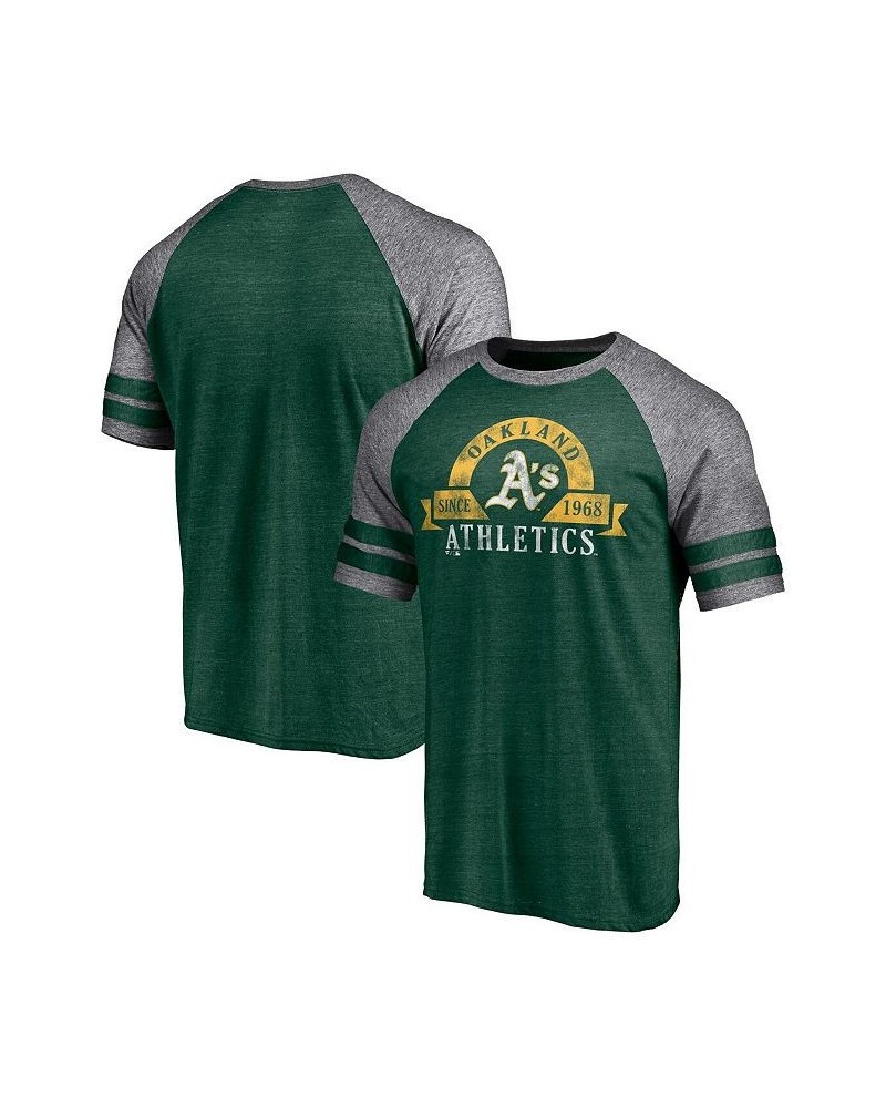 Men's Branded Heather Green Oakland Athletics Utility Two-Stripe Raglan Tri-Blend T-shirt $21.15 T-Shirts